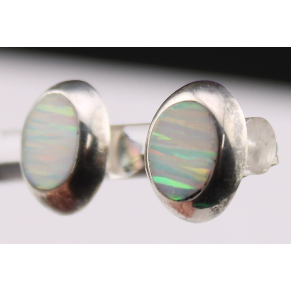 Southwestern Fiery Oval Lab Opal Sterling Silver 12mm Oval Pierced Earrings
